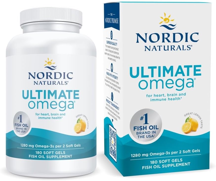 Nordic Naturals Ultimate Omega, Lemon Flavor - 180 Soft Gels - 1280 mg Omega-3 -Non-GMO - 90 Servings